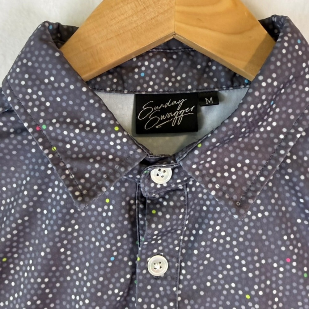 Sunday Swagger Mens M Golf Polo Shirt Grey Multicolor Confetti Dot Performance